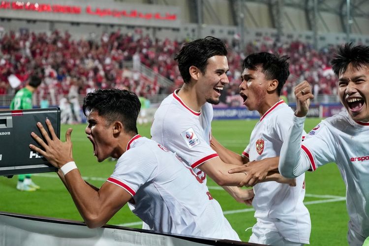 Foto: Para pemain timnas Indonesia merayakan kemenangan atas Korea Selatan di Piala Asia U-23